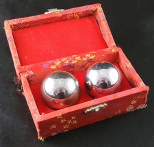 Vintage Chinese Baoding Meditation Balls w/ Red Box Stress Relief Therapy