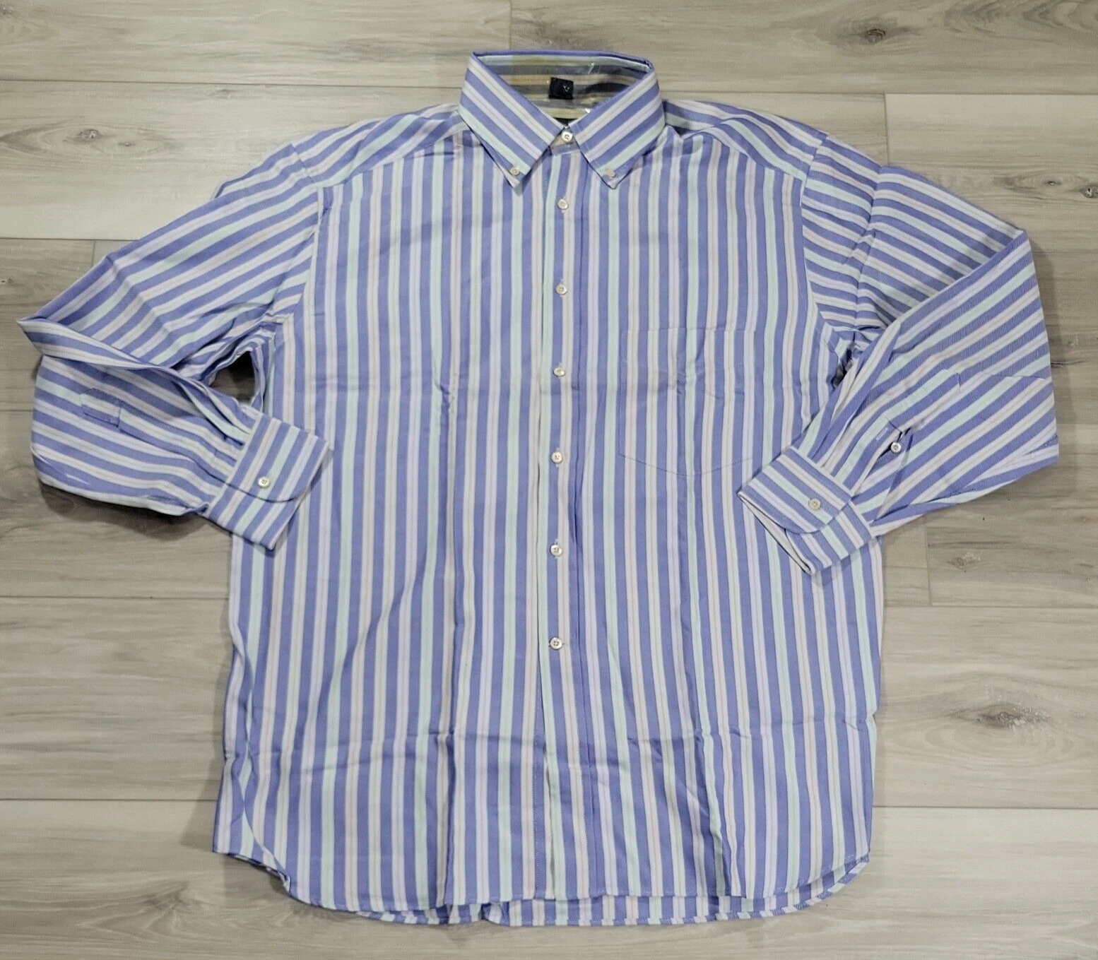 Jeff Rose Shirt Men's Large Blue Stripe Button Down Long Sleeve Cotton New