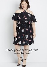 Maurices 2 Dress 2X XXL Black Floral Off The Shoulder Knee Length Lined A-Line