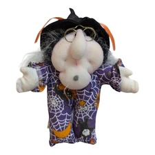 Jelson Industries Stuffed witch toy purple cobwebs black cat dammit doll 1994