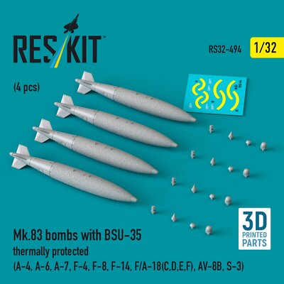 Mk.83 bombs with BSU-35 thermally protected (4 pcs) Scale 1:32 ResKit RS32-0494
