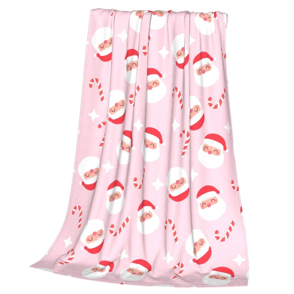 Розовый Рождественский Санта мягкий теплый фланелевый плед для дивана кровати стула дивана - Изображение 2 из 4