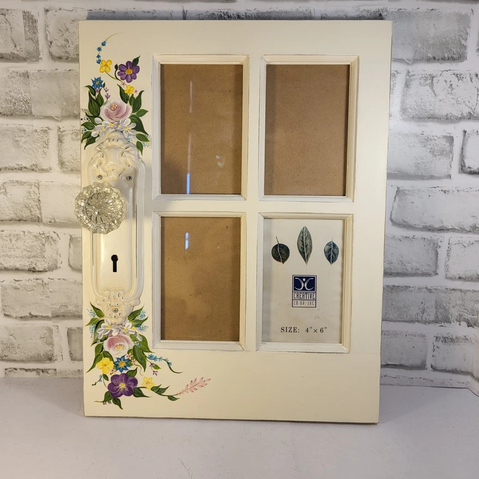 Vintage 4 Slot 4x6 Picture Frame Hand Painted Floral Cottage Core 13x17" - Image 2 of 4