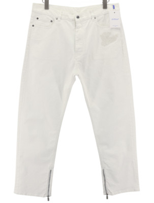 Off-White 90s Logo Herren Jeans W34 Gerade Baumwolle Stretch Raw Weiß 667