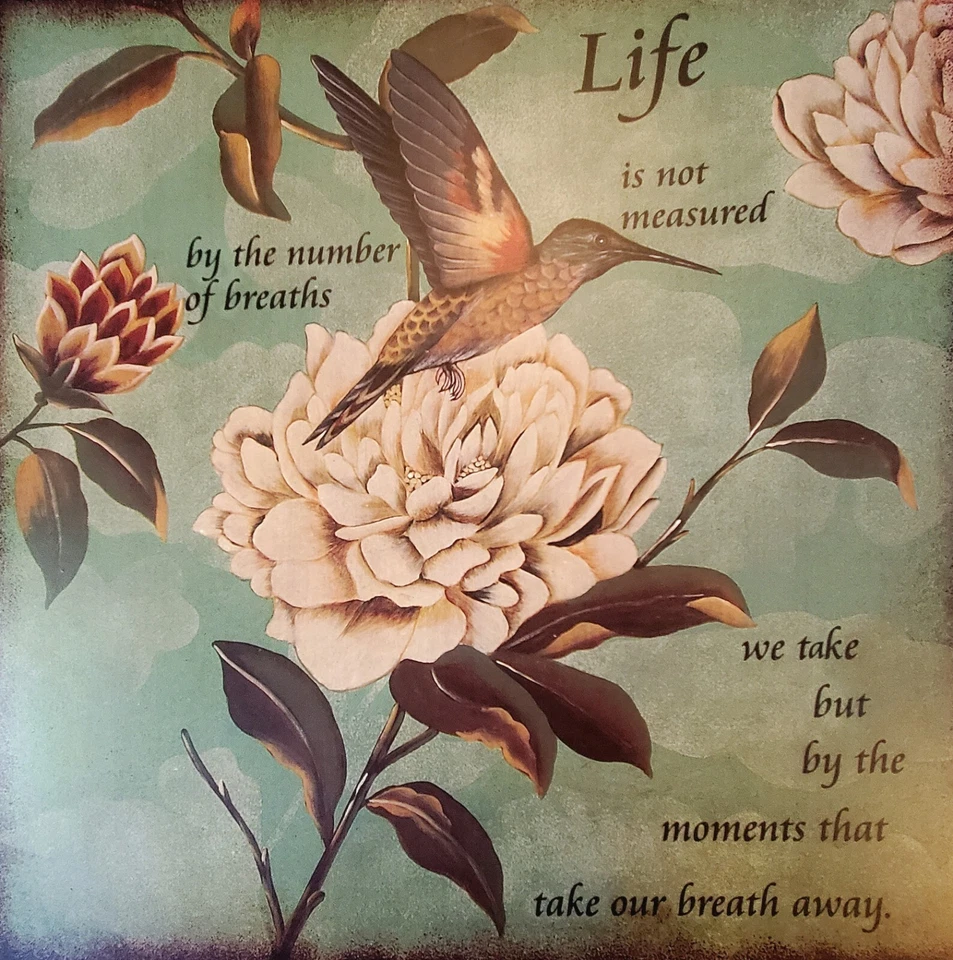 Life Tin Sign Hummingbird Wall Art  Inspire Geen Floral 12 ×12 Inch Easy Hang - Image 2 of 4