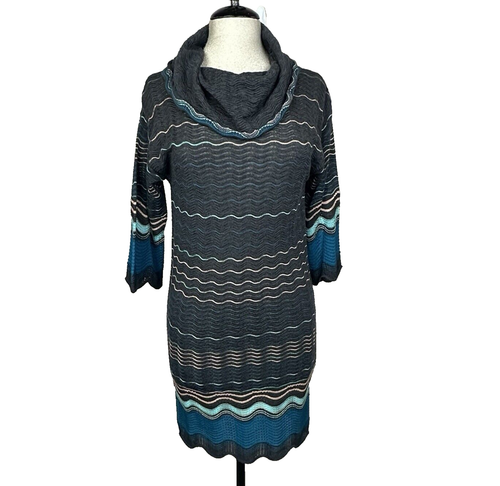 M Missoni Women 2 Dress Knit Gray Striped Cowl Wool Artsy Unlined Abstract Italy