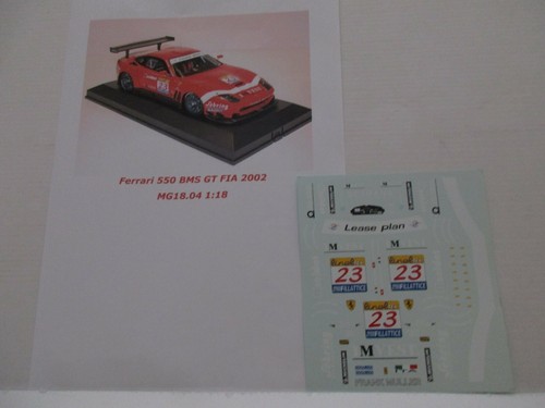 DECAL FERRARI 550 BMS GT FIA 2002 #23 MG MODEL 1/18 MG18.04 - Afbeelding 1 van 3