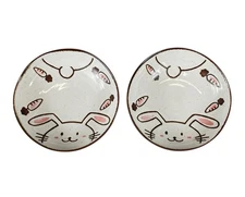 Mino Ware Japan Ceramics Cereal Soup Bowls Bunny Rabbit 8" Set of 2 NEW
