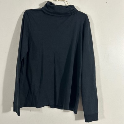L.L.Bean Mock Neck Shirt Womens S Small Black  Cotton Long Sleeve Top