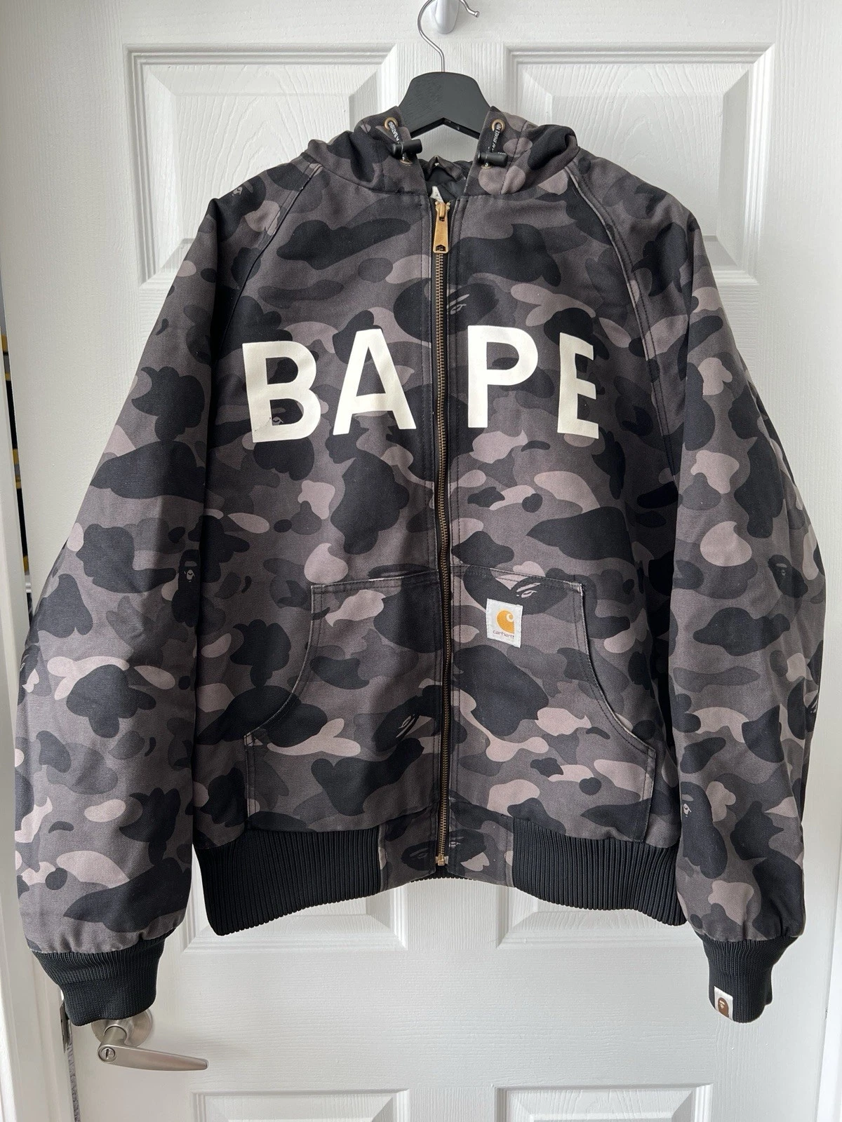 Bape x Carhartt Black & Grey Camo Jacket With Hood image 3