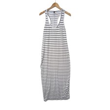 Soft Stitch Maxi Tank Dress Womens M White Black Striped Beach Casual Travel