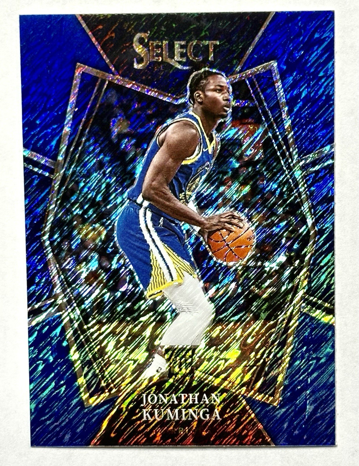 2021-22 Panini Select - Premier Level Jonathan Kuminga #123 Blue Shimmer Prizm