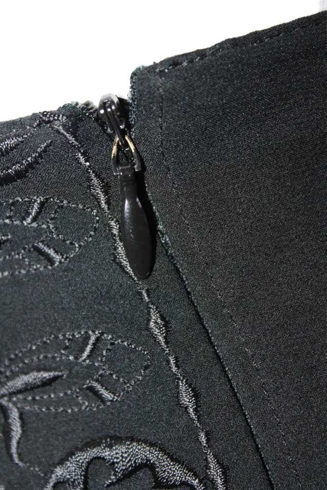 Falda negra con cremallera lateral bordada floral de seda negra talla 12 de Kay Unger para mujer Foto 4 de 4