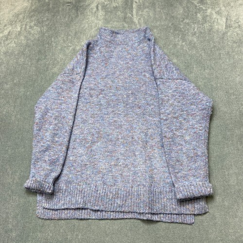 Well Worn Sweater Women Large Blue Knitted Long Sleeve Mock Neck Winter Pullover