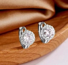 Lab Created Diamond 2Ct Round Cut Women's Hoop Earring 14K White Gold Plated