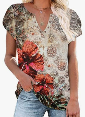 NEW Etcyy New Women's V Neck Ring Hole Petal Sleeve Top Size XL