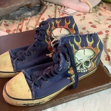 RARE VTG ED HARDY FLAMED SKULLS BLUE HIGH TOP MENS SNEAKERS SIZE 9 CLEAN