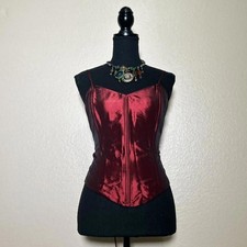 Vintage Fanny Metallic Dark Red Lace-Up Corset  Bustier Top