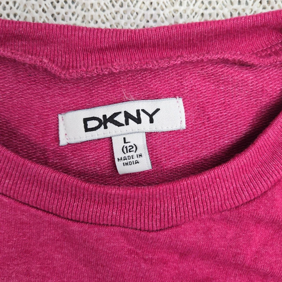 DKNY Shirt Girls Large 12 Pink Long Sleeve Sequin Heart Graphic New With Tags - Image 4 of 4