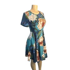 Wmen 2 Anthropologie Corey Lynn Calter Floral Print Dress Paeonia Teal Fit Flare