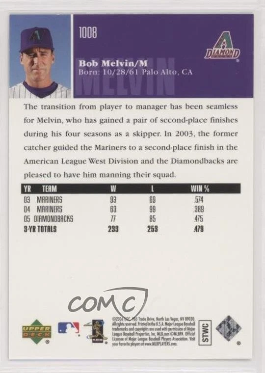 2006 Upper Deck Gold /99 Bob Melvin #1008 - Image 2 of 2