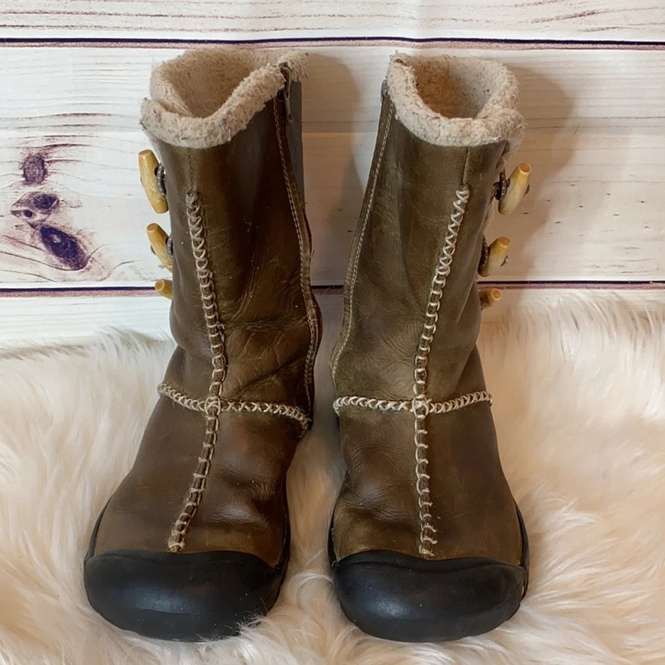 Keen Kaley Leather Shearling Winter Boots Girls 4 - Image 3 of 4