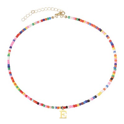 Colorful Initial Necklaces for Women,Cute Trendy Bead Chokers Necklace(Letter E)
