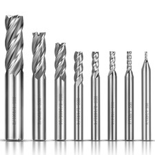 8Pcs 4-Flute Straight End Mill Set CNC Milling Cutter Bits 1/16  1/2 Inch HSS Too