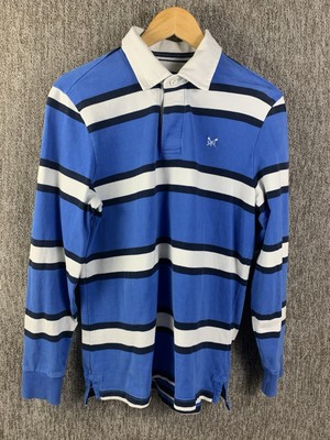 CREW CLOTHING CCC Rugby Shirt 100% Cotton Blue & White Stripe Size Men s Small