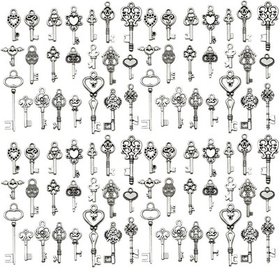 110Pcs Alloy Antique Silver Key Set Series Pendant Jewelry Making DIY Keychain E