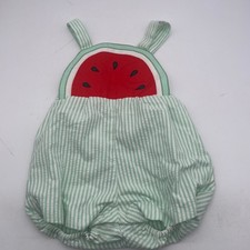 Vintage Nannette 12 Months Girls Bubble Romper Watermelon Seersucker Green Y