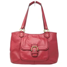 Coach Campbell Leather Belle Carryall Coral Red F24961 Brass Large Tote