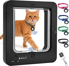 Smart Cat Door with 4 Collar Sensor Key, RFID Electronic Cat Door Collar Activat