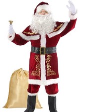 Adult Deluxe Velvet Santa Claus Costume 12pcs Set Santa Claus Suit Outfit for...