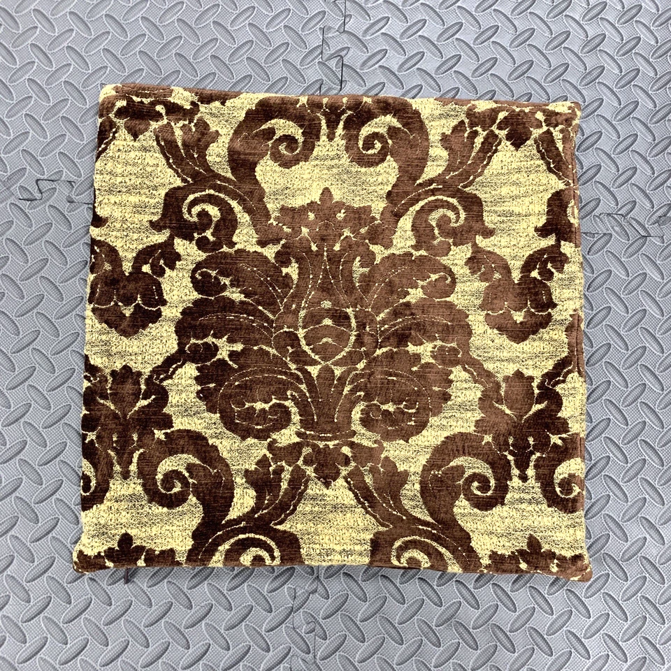 2 Damask Brocade Throw PILLOW COVERS 17" Square Cream Brown Luxury Victorian - Image 3 of 4