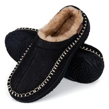Men's Moccasin House Slippers - Memory Foam Indoor Outdoor Shoes Warm 11 Black