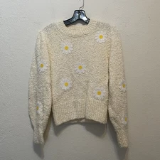 & Other Stories PARIS ATELIER Playful Cream Knit LS Sweater w/DAISIES Sz XS