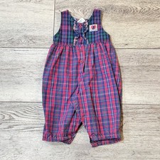 Vintage OshKosh Baby B  Gosh Red Purple Plaid Bubble Romper Size 6-9 Months 80s