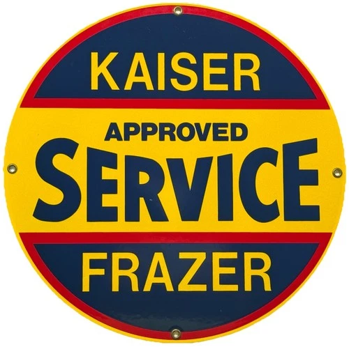 VINTAGE KAISER FRAZER PORCELAIN DEALERSHIP SIGN APPROVED SERVICE GAS OIL AUTO