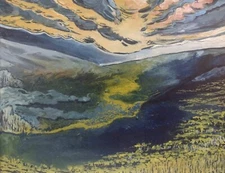 11 inch  x  14  inch  x 5/8 of an inch - Abstract Landscape Painting by A.Avila 