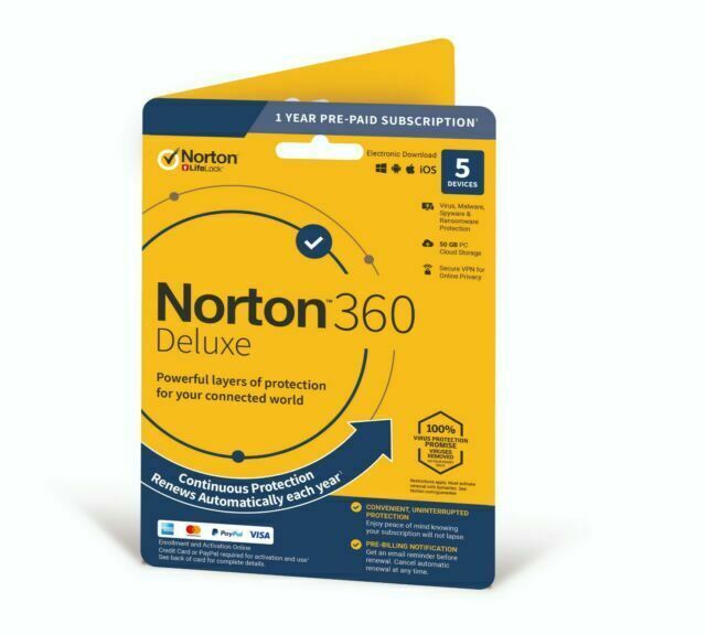 Norton 360 Deluxe Protection 5 Devices 1 Year Key Sent By Message