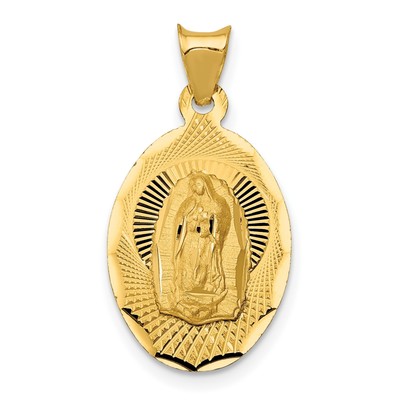 Polished Our Lady of Guadalupe Oval Pendant in Real 14k Yellow Gold