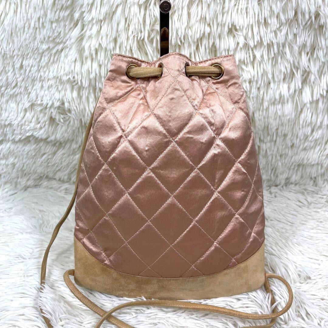Chanel Backpack Drawstring Backpack Satin Pearl Suede Pink  display picture 2