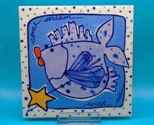 Diane Artware Tile Trivet Wall Art Purple Fish Fairy 2001 6"