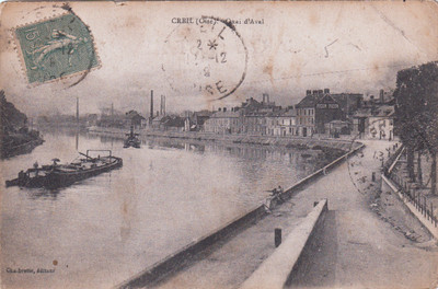 CREIL quai d'aval houseboat ed chaibrette stamped 1919