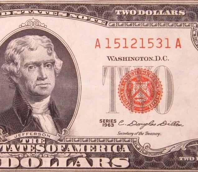 USA $2 1963 A15121531A # UNITED STATES Note RED Seal Jefferson Dollars Money - Image 3 of 3