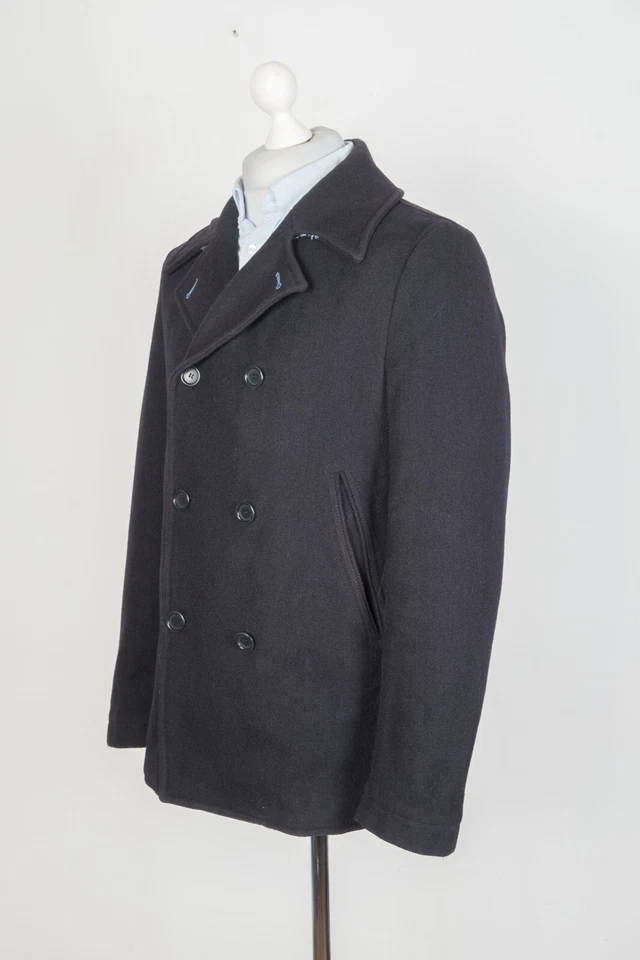 -Men's CP Company Wool Black Trench Pea Coat Jacket Size 52 - Image 4 of 4
