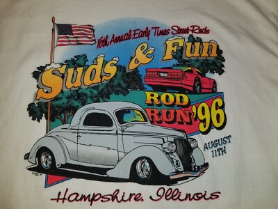 Vintage Single Stitch Car Show Shirt Mens XL White F.O.T.L. Best Tag USA Colors 