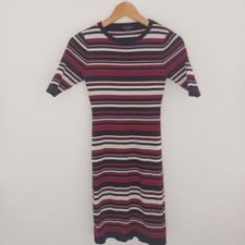 6 Burgundy bodycon dress Black White Striped Mini winter Bodycon Work size 6