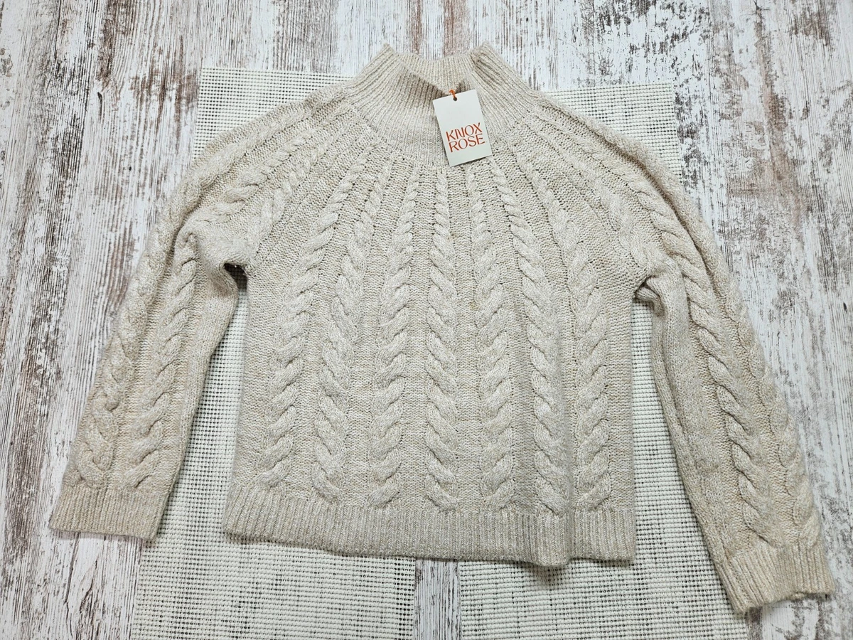 Knox Rose Women's Cable Knit Wool and Cashmere Blend Sweater Medium Beige